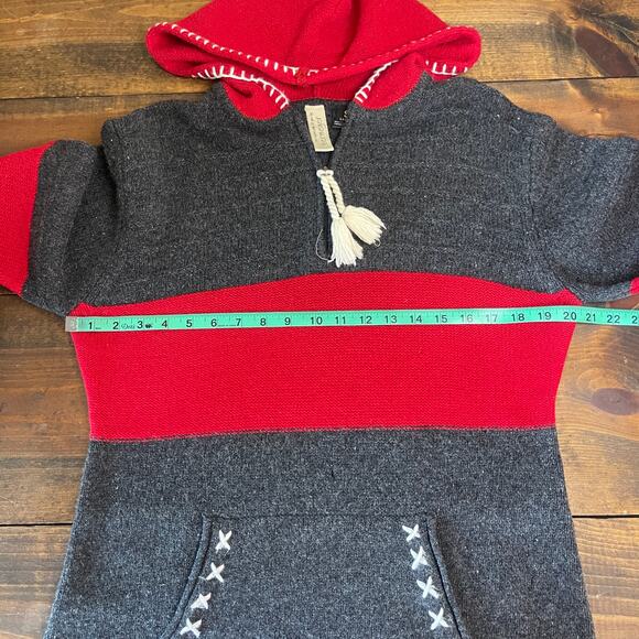 Vintage Obermeyer Wool Red Grey Striped 1/4 Zip Sweater Hoodie Apres Ski W Small - Picture 9 of 13